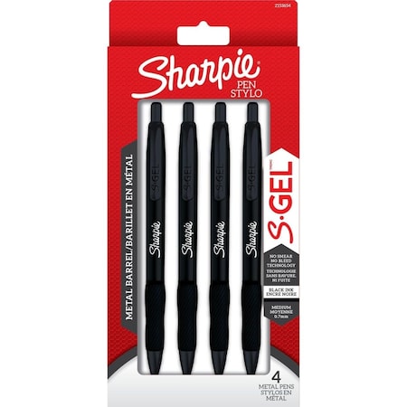 Newell Brands 0.7 mm Matte Black Metal Barrel Sharpie S-Gel Pens Medium Point Pen, 4PK SAN2153578